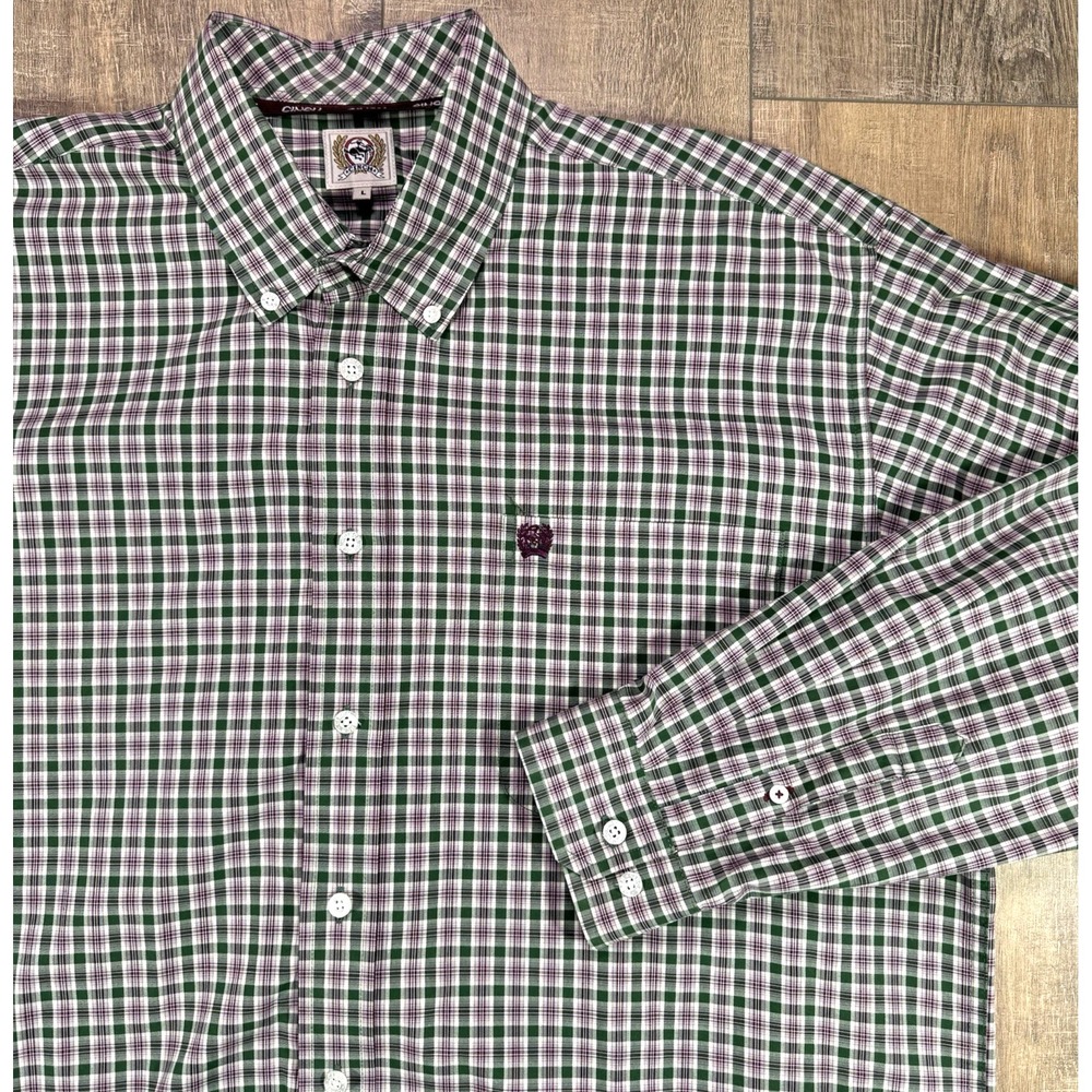Cinch Mens Large Green Purple Plaid Button Up Shirt Western Cotton Rodeo Rancher